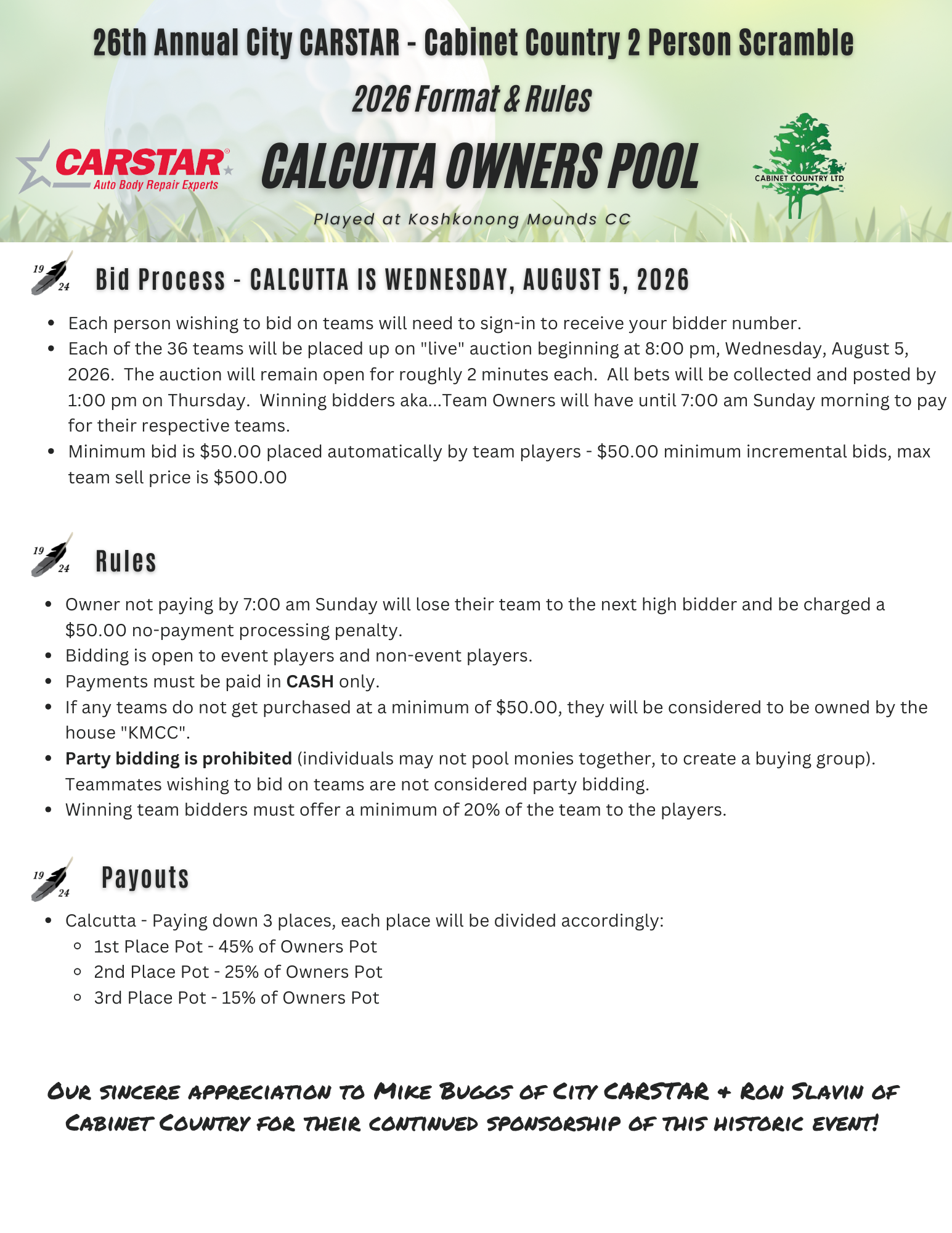 2026 CARSTAR CABINET COUNTRY Scramble Calcutta